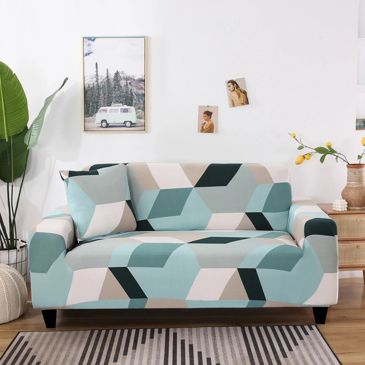 Sofa Cover – Geometric Chevron – Sage Mist