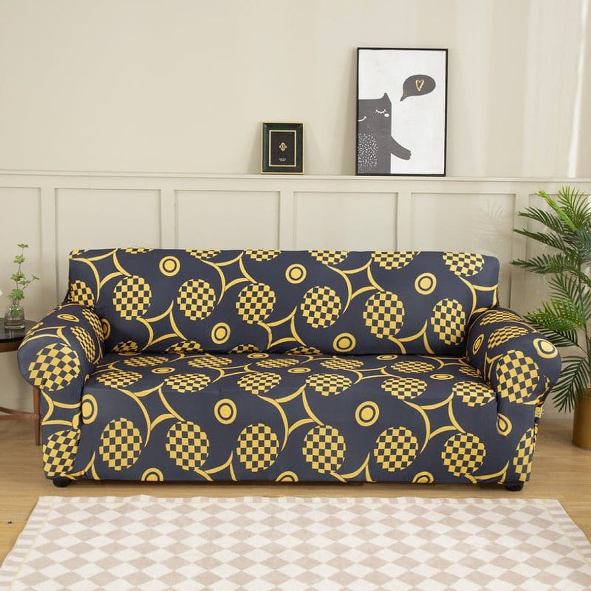 Sofa Cover – Geometric Circles – Midnight Navy