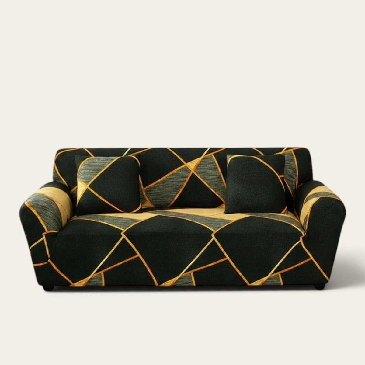 Sofa Cover – Geometric Gold – Ink Black