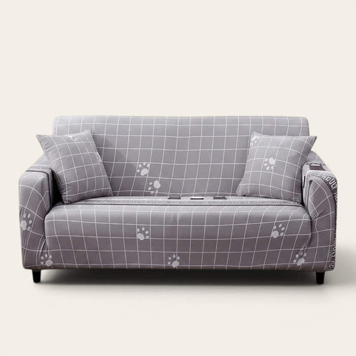 Sofa Cover – Geometric Grid – Pearl Grey