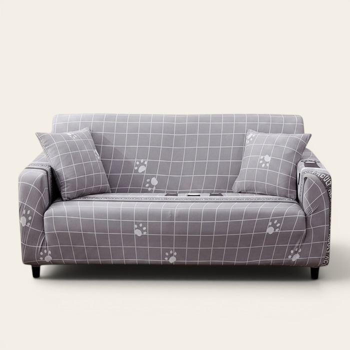 Sofa Cover – Geometric Grid – Pearl Grey