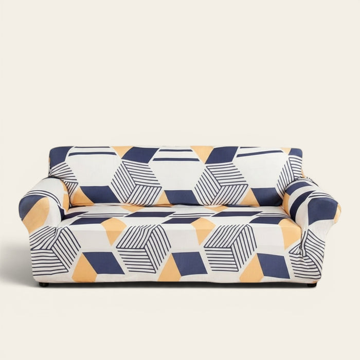 Sofa Cover – Geometric Harlequin – Stormy Blue