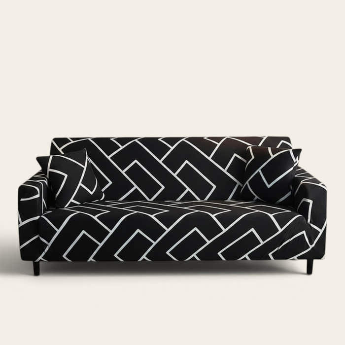 Sofa Cover – Geometric Maze – Ink Black