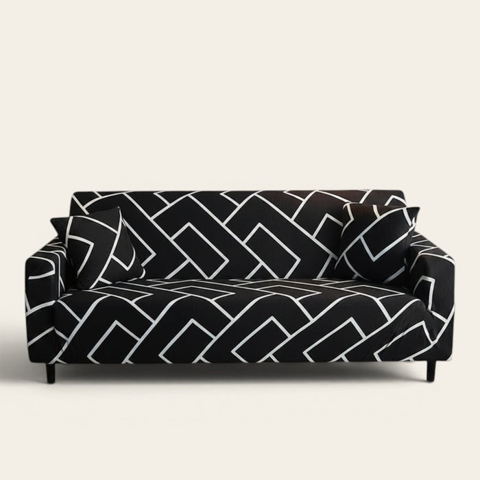 Sofa Cover – Geometric Maze – Ink Black