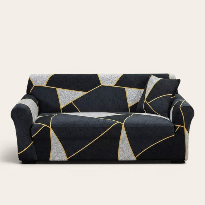 Sofa Cover – Geometric Outline – Ink Black