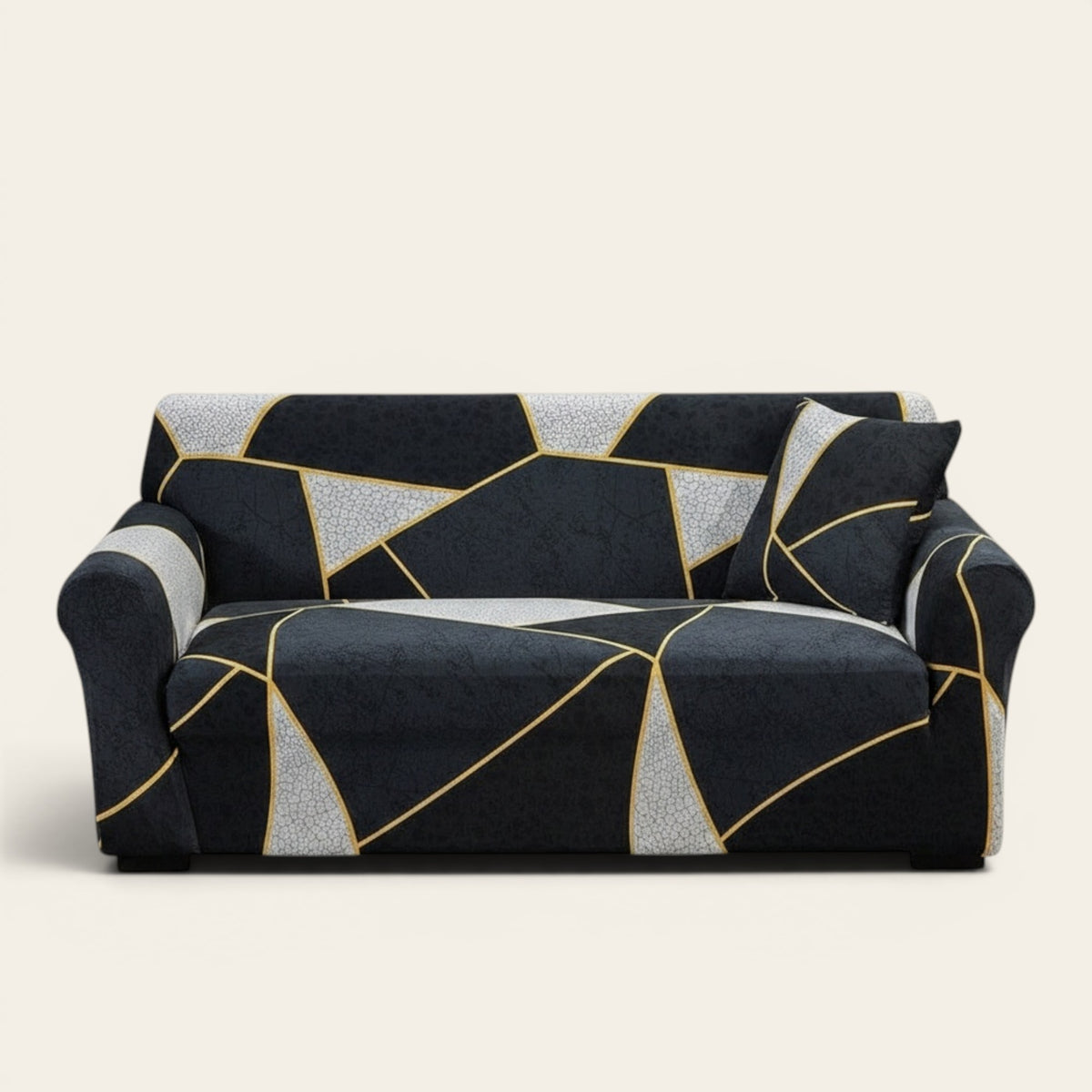 Sofa Cover – Geometric Outline – Ink Black