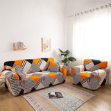Sofa Cover – Geometric Patchwork – Terracotta