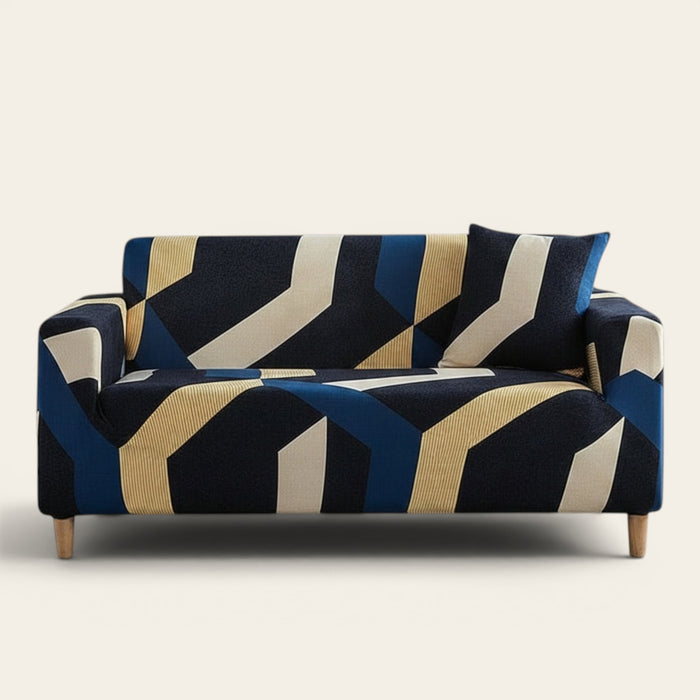 Sofa Cover – Geometric Stripes – Midnight Navy