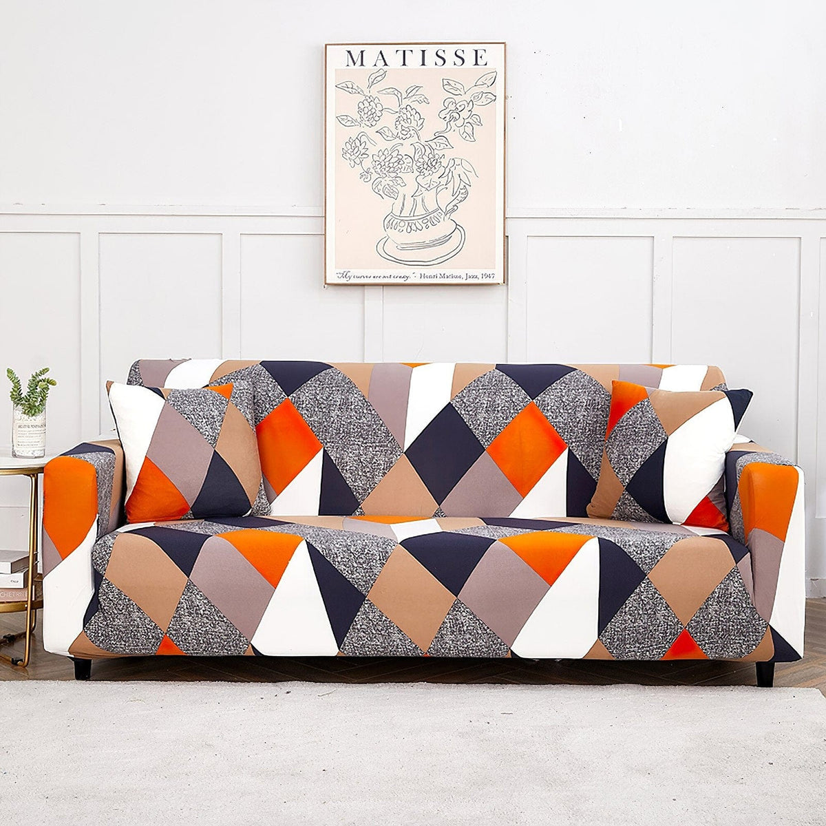 Sofa Cover – Geometric Triangles – Charcoal