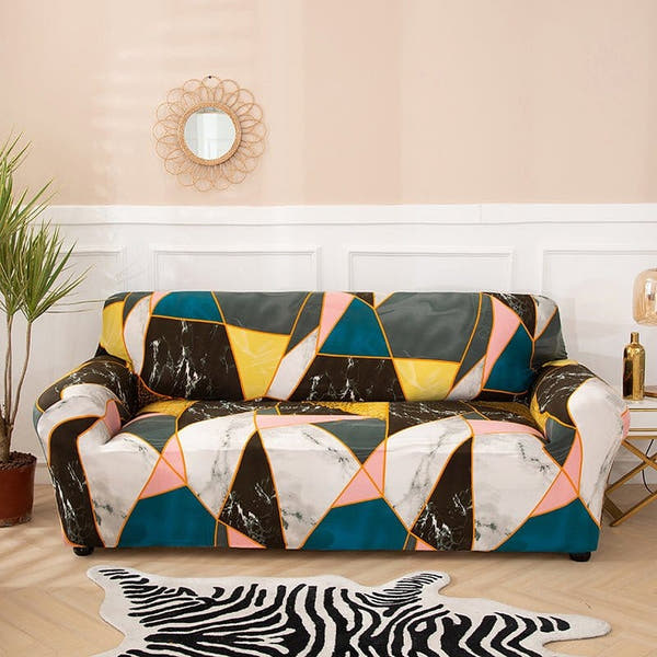 Sofa Cover – Geometric Triangles – Midnight Navy