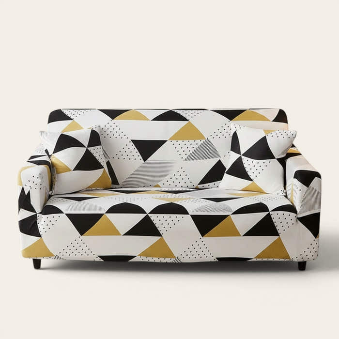 Sofa Cover – Geometric Triangles – Pearl White