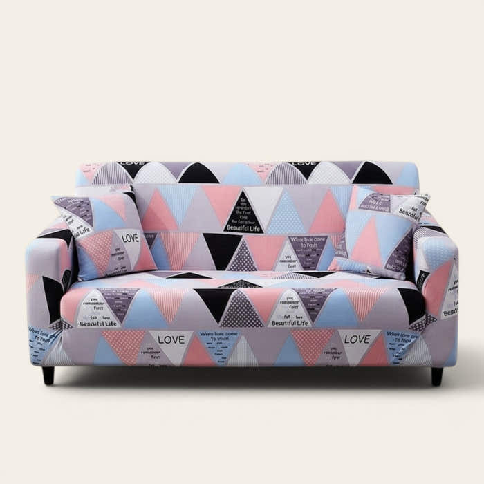 Sofa Cover – Geometric Triangles – Soft Blush