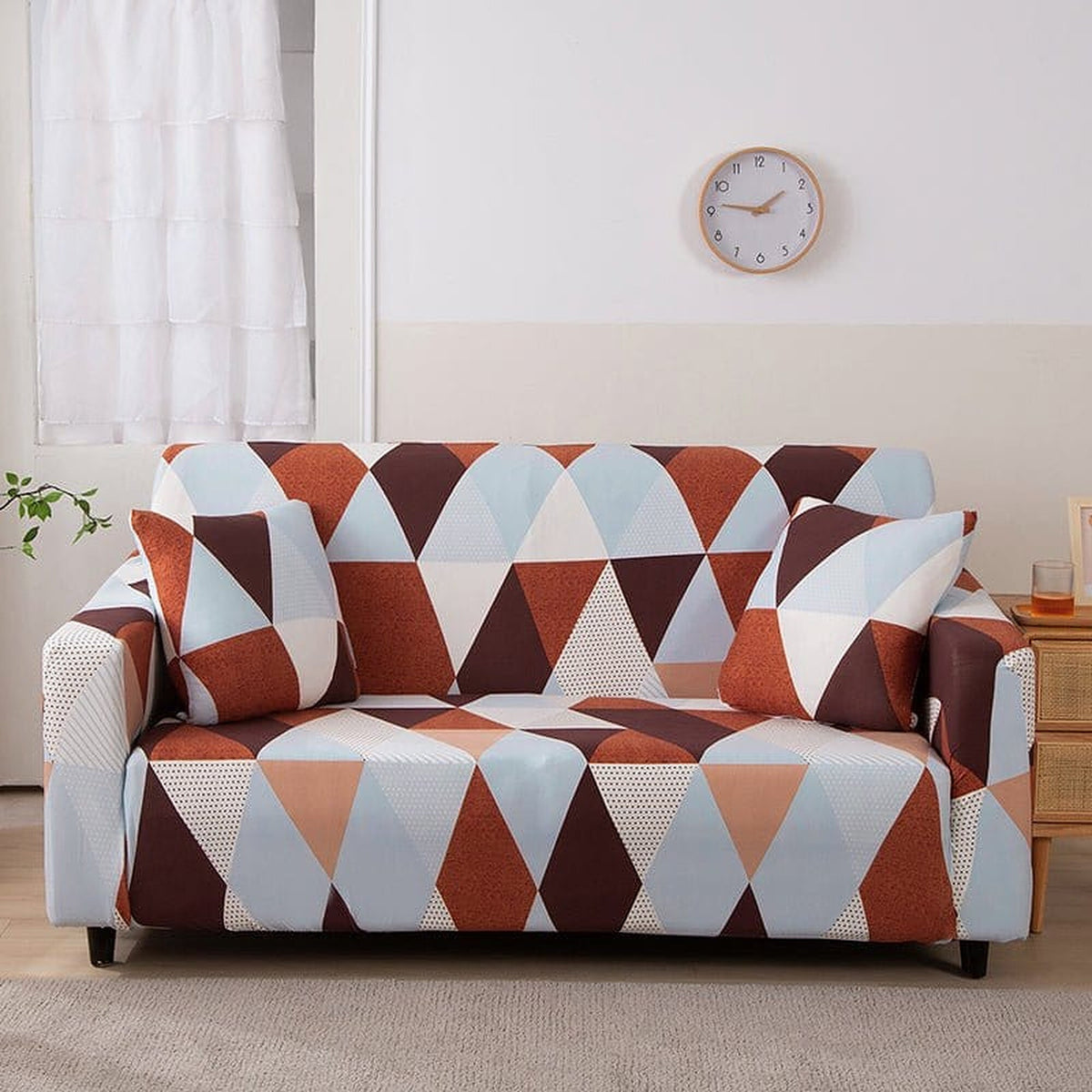 Sofa Cover – Geometric Triangles – Terracotta