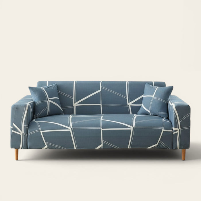 Sofa Cover – Geometric Wall – Stormy Blue