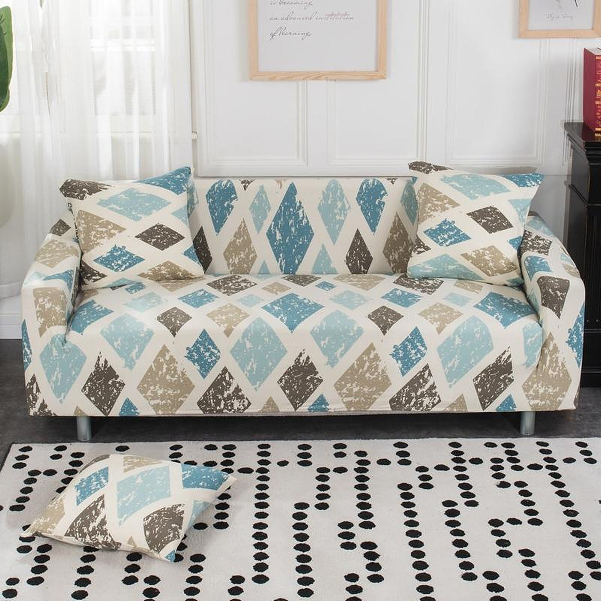 Sofa Cover – Harlequin Diamond – Sky Mist