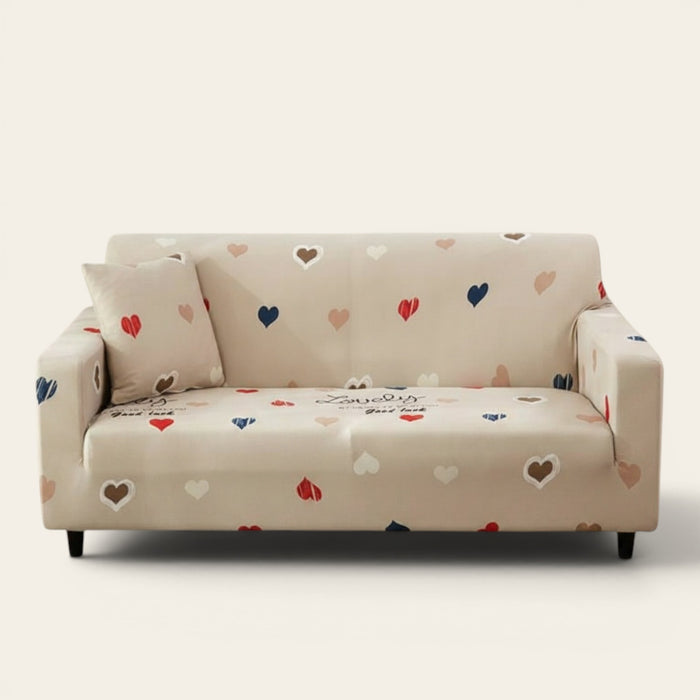 Sofa Cover – Heart Print – Ivory Cream
