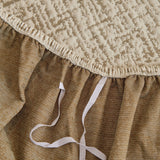 Boucle-Style Sand Jacquard sofa cover styled with cushions on a low-back sofa, view 2