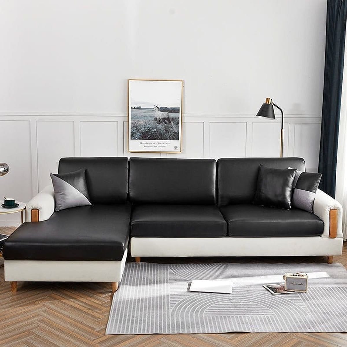 Sofa Cushion Cover – Leather Look – Ink Black