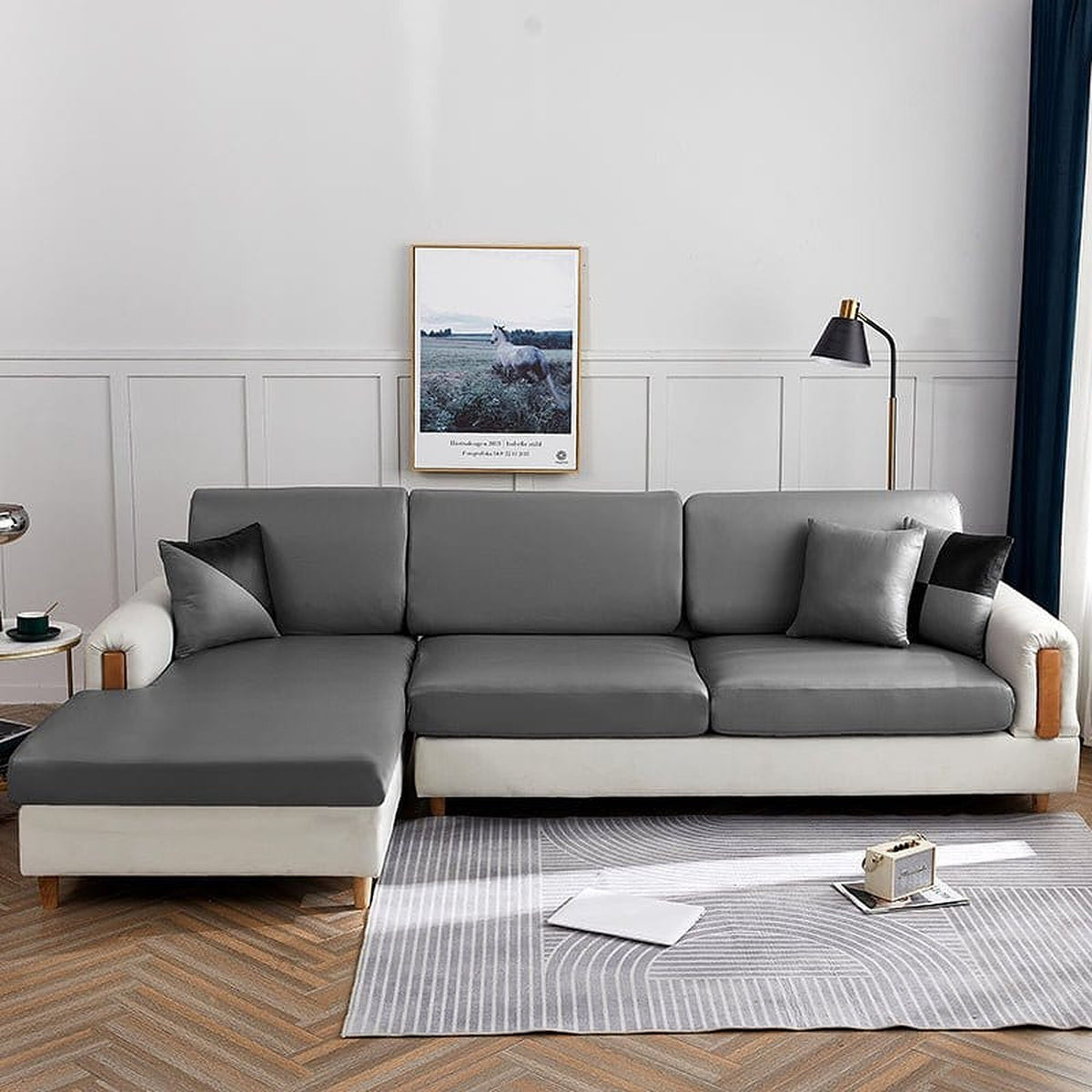 Sofa Cushion Cover – Leather Look – Pearl Grey