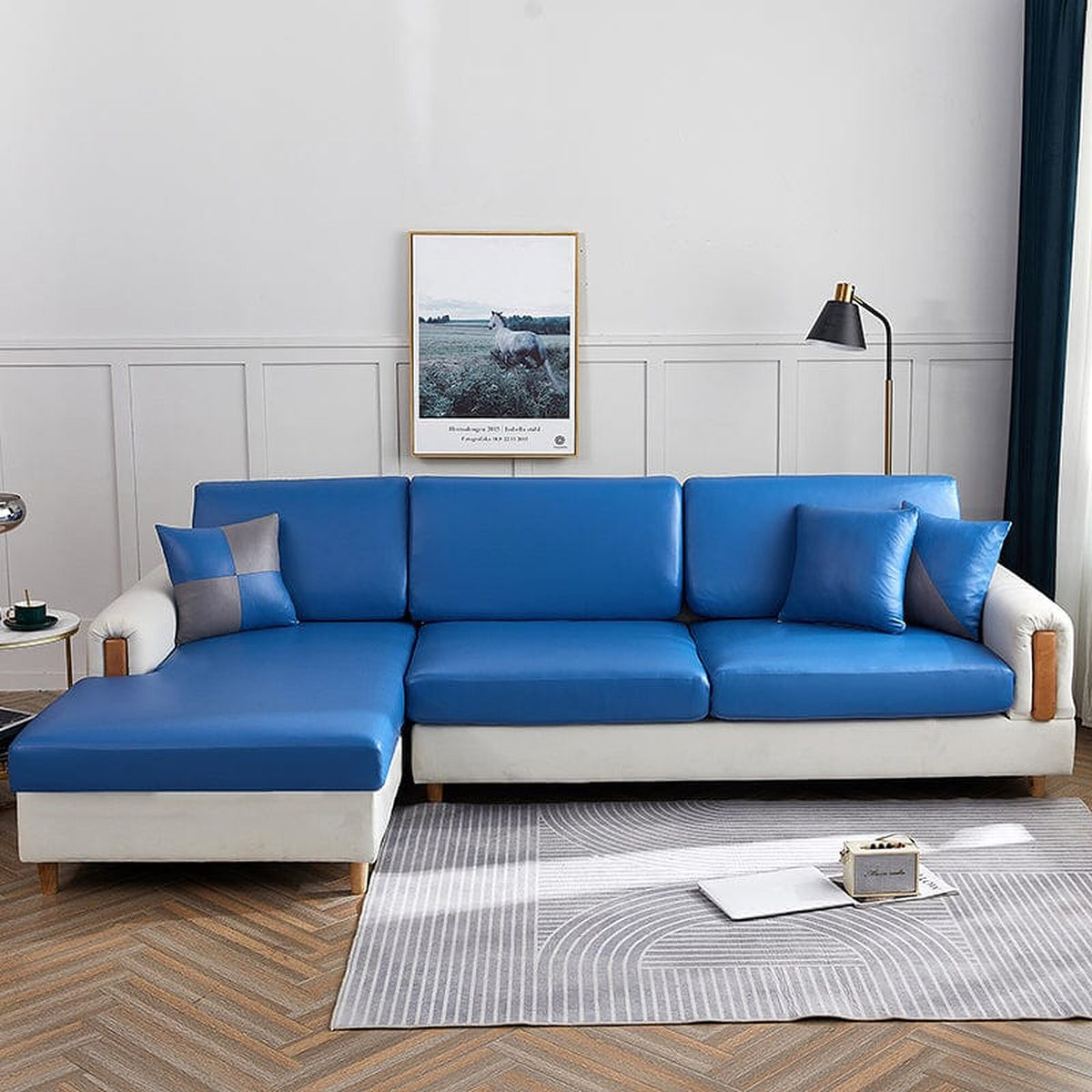 Sofa Cushion Cover – Leather Look – Stormy Blue