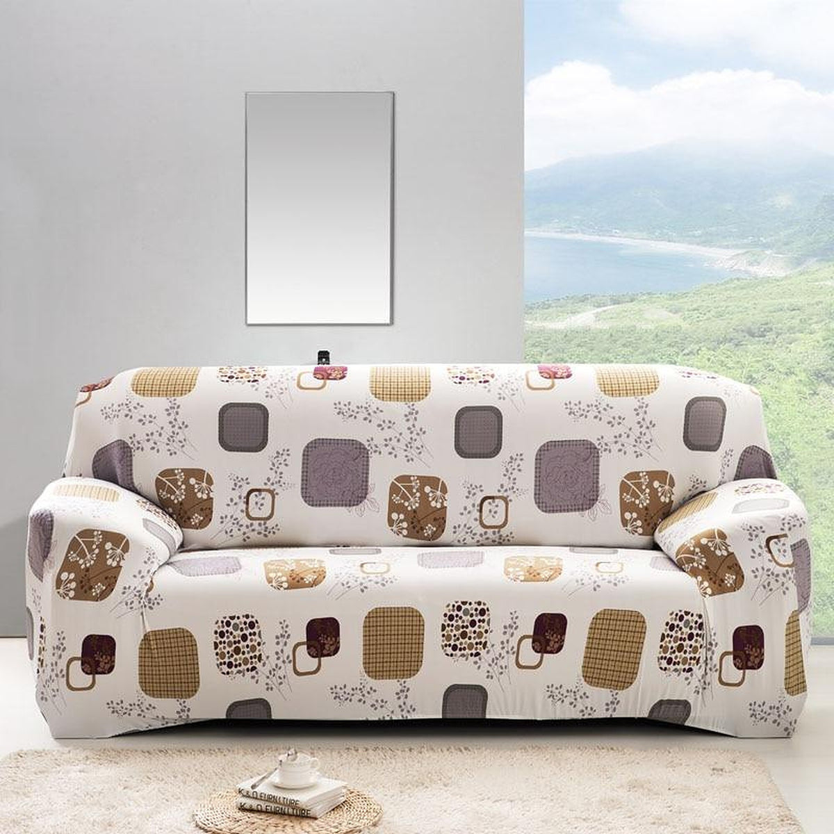 Sofa Cover – Mushroom Print – Ivory Cream