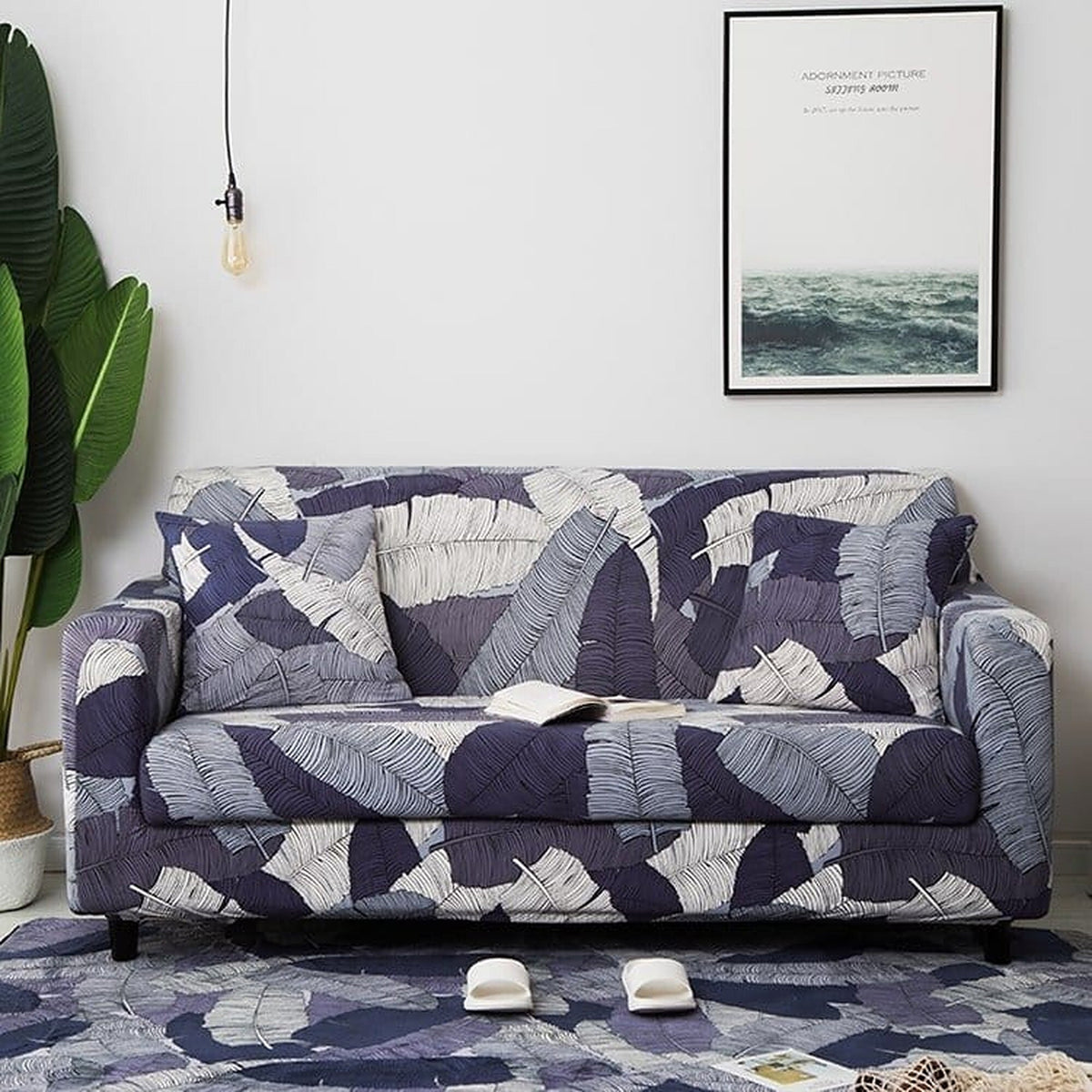 Sofa Cover – Tropical Palm – Stormy Blue