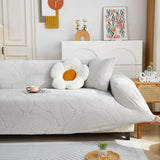 Pearl Grey Palm Relief sofa cover shown across the seat and backrest of a two-seater, view 2