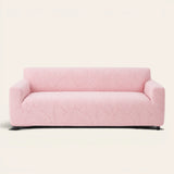 Pink Palm Relief sofa cover on a plain studio background, view 3