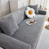 Stone Grey Palm Relief sofa cover seen from the side on a corner sofa, view 4