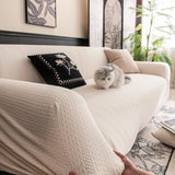 Ivory Cream Pinstripe Knit sofa cover shown across the seat and backrest of a two-seater
