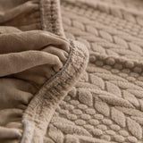 Khaki Pinstripe Knit sofa cover covering the arm and seat of a sectional, view 2
