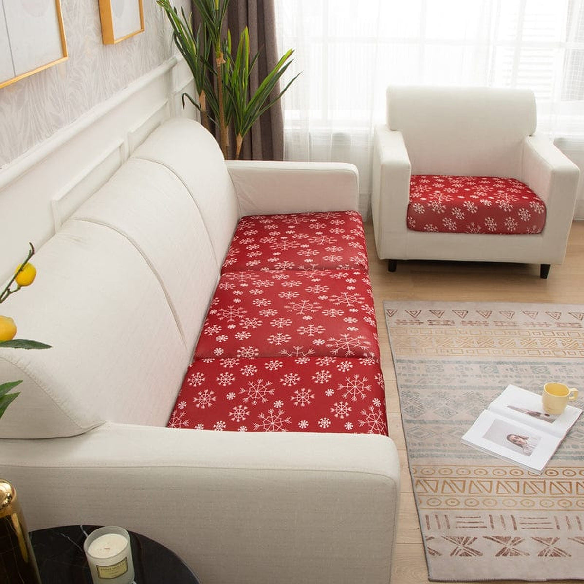 Sofa Cushion Cover – Snowflake Print – Bordeaux