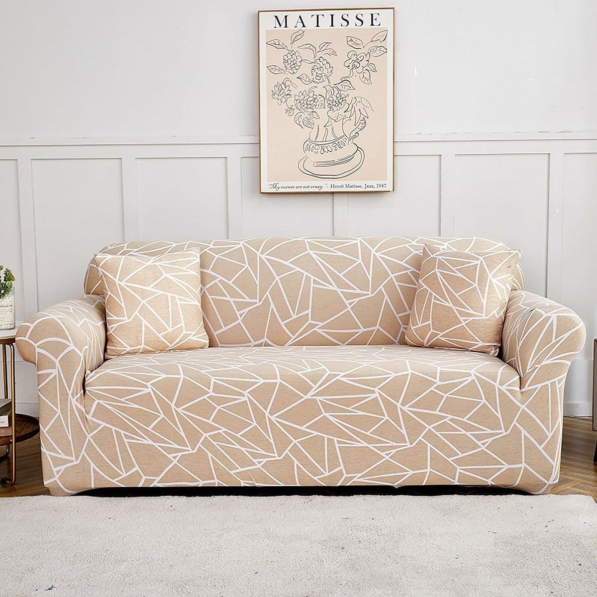 Sofa Cover – Geometric Lines – Bouclé Sand