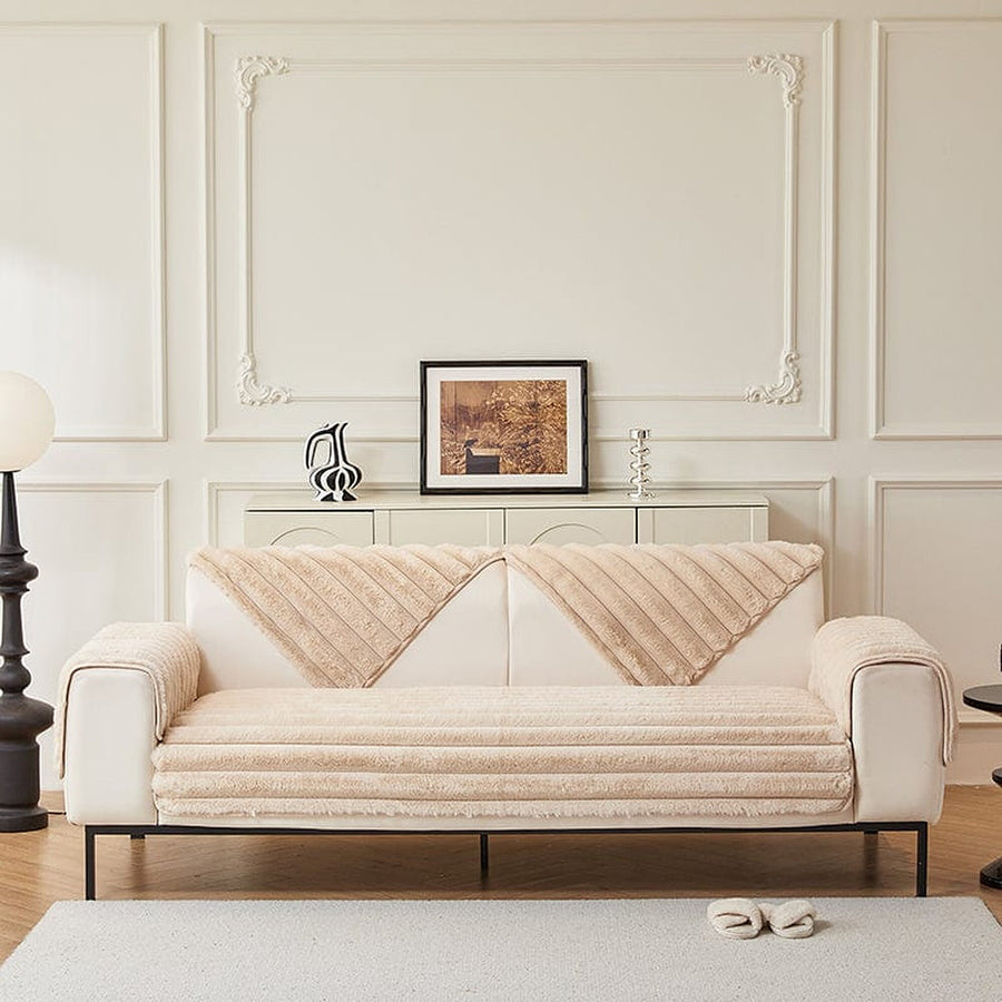 Non-Slip Sofa Cover – Pinstripe Knit – Bouclé Sand