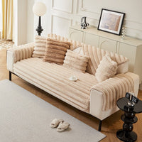 Non-Slip Sofa Cover – Pinstripe Knit – Bouclé Sand