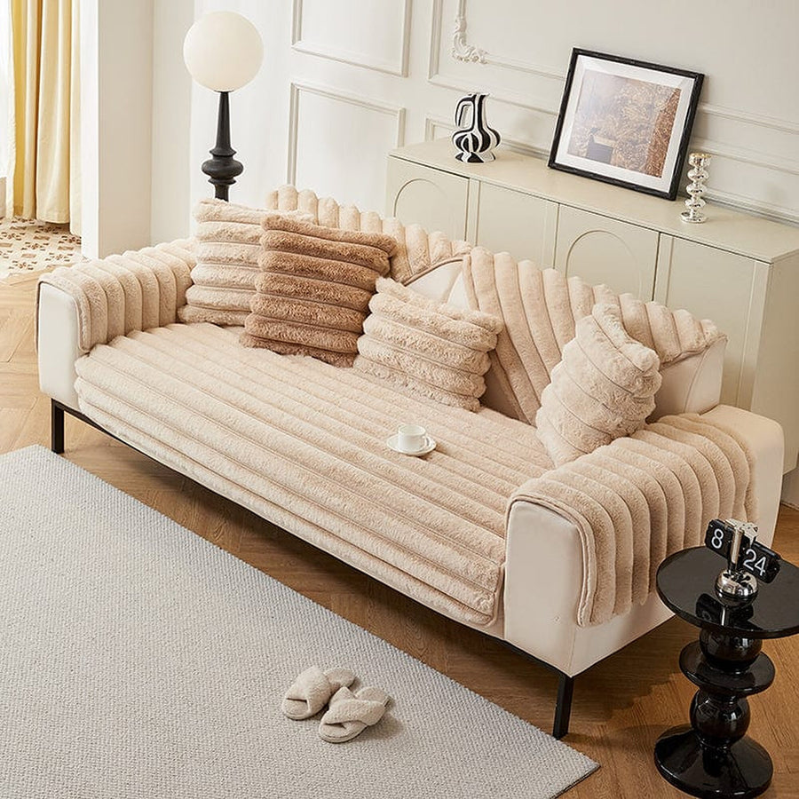 Non-Slip Sofa Cover – Pinstripe Knit – Bouclé Sand