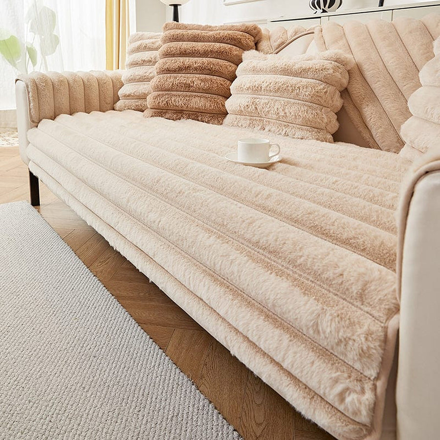Non-Slip Sofa Cover – Pinstripe Knit – Bouclé Sand