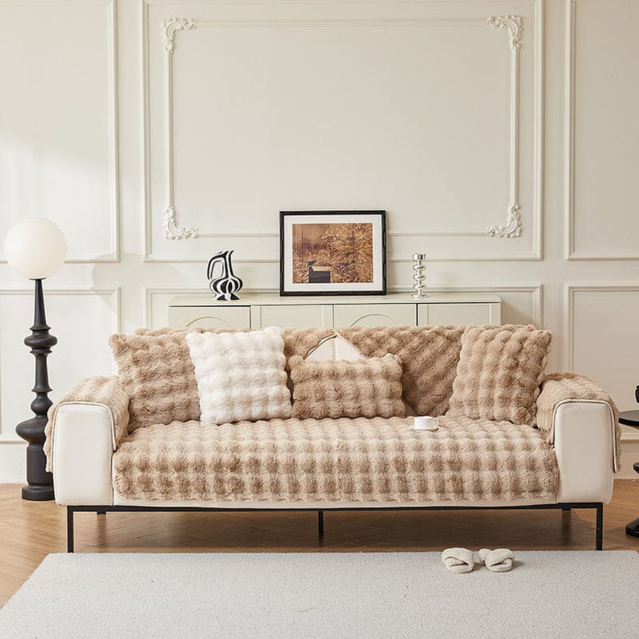 Non-Slip Sofa Cover – Velvet Brick – Bouclé Sand