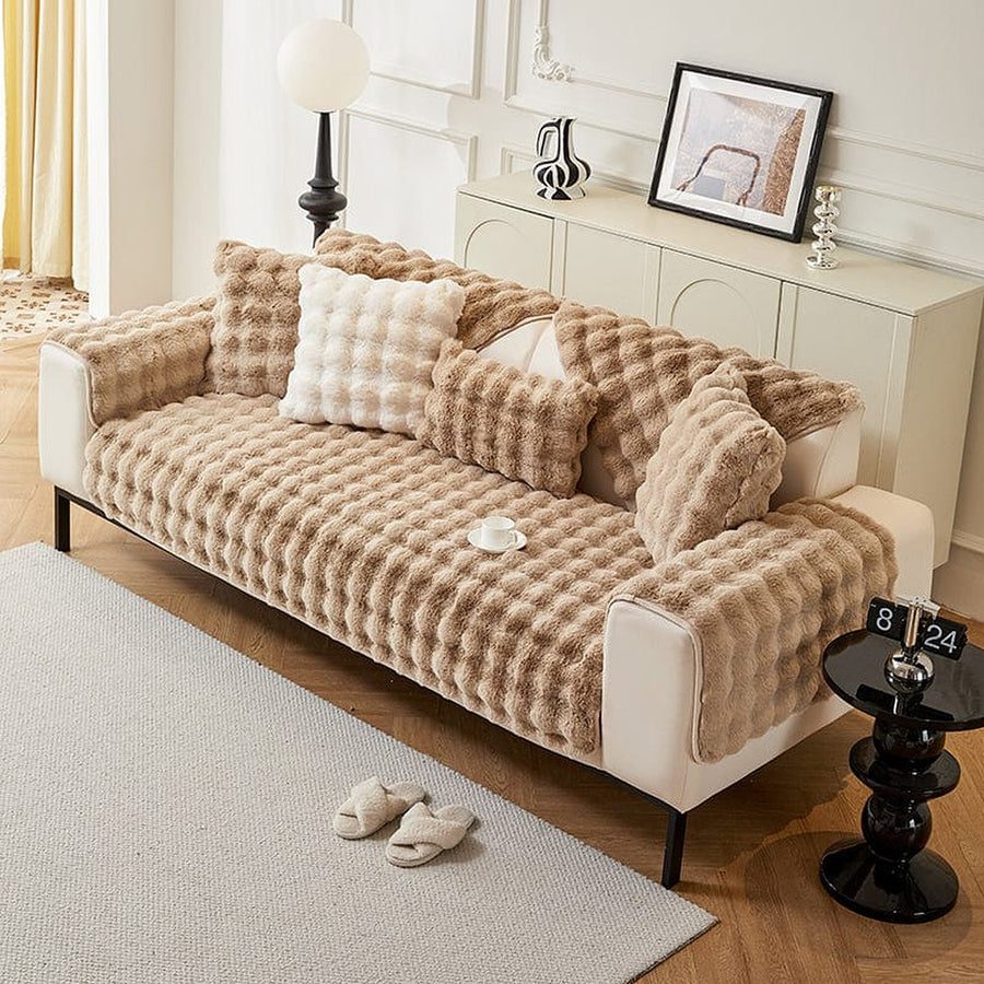 Non-Slip Sofa Cover – Velvet Brick – Bouclé Sand