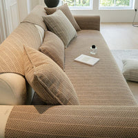 Non-Slip Sofa Cover – Striped Weave – Bouclé Sand