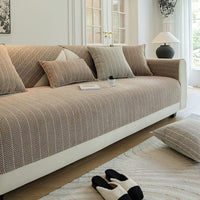 Non-Slip Sofa Cover – Striped Weave – Bouclé Sand