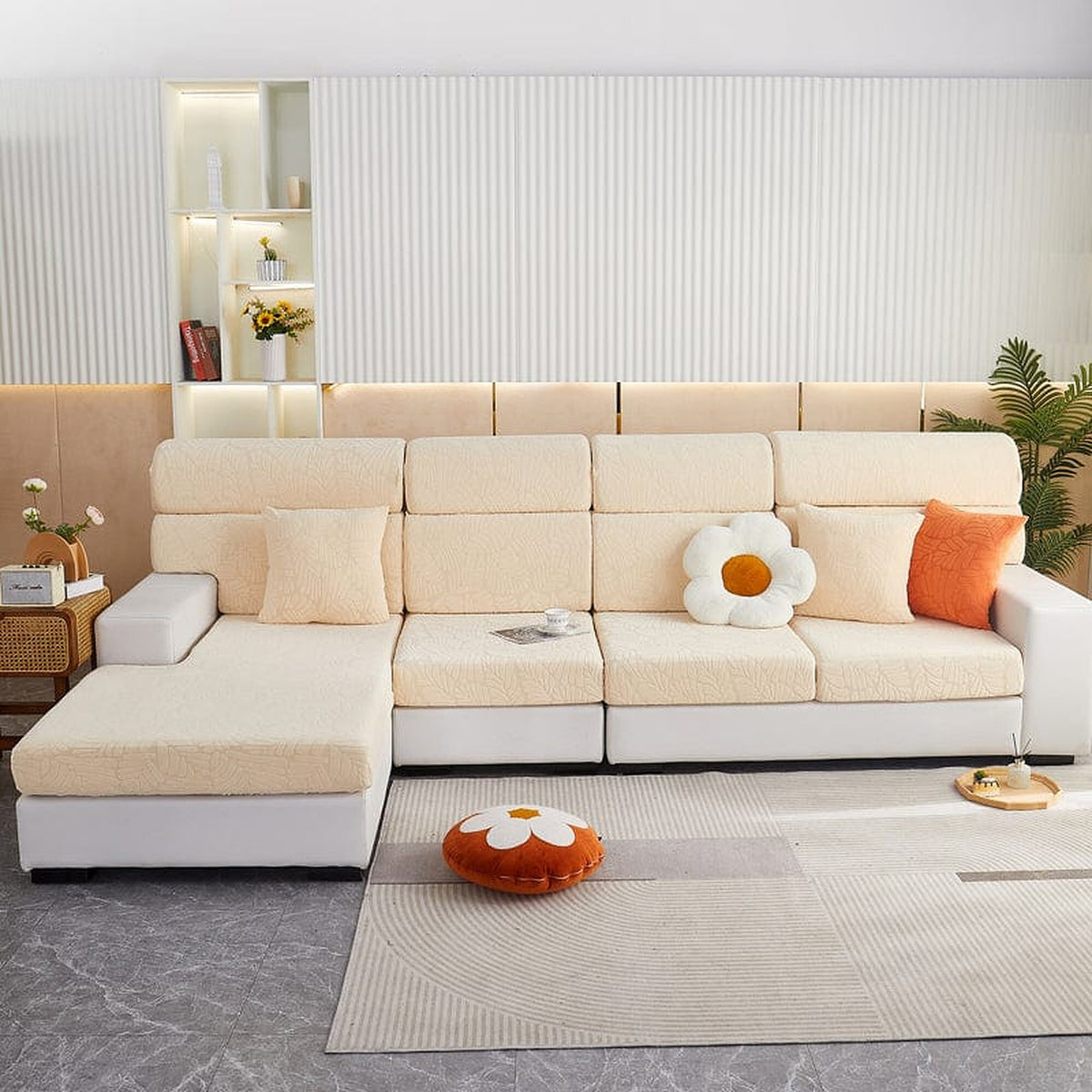 Sofa Cushion Cover – Plain Stretch – Bouclé Sand