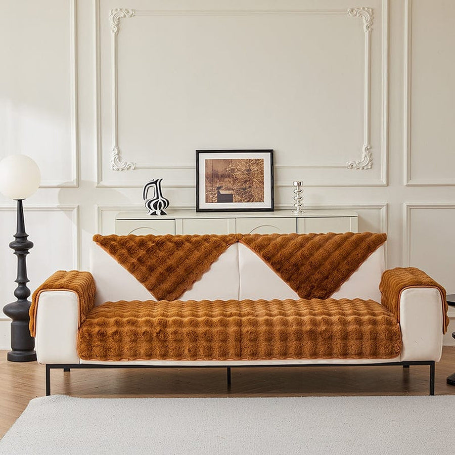 Non-Slip Sofa Cover – Velvet Brick – Caramel