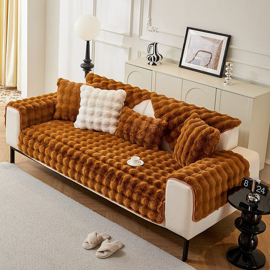 Non-Slip Sofa Cover – Velvet Brick – Caramel