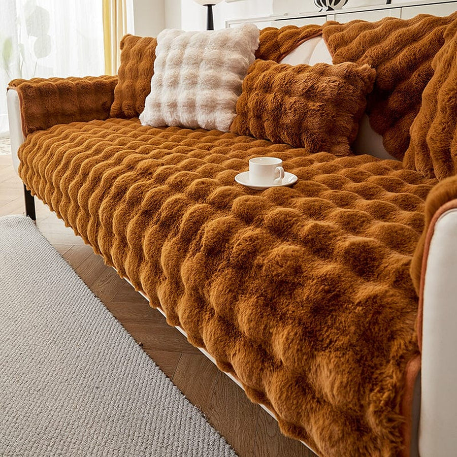 Non-Slip Sofa Cover – Velvet Brick – Caramel