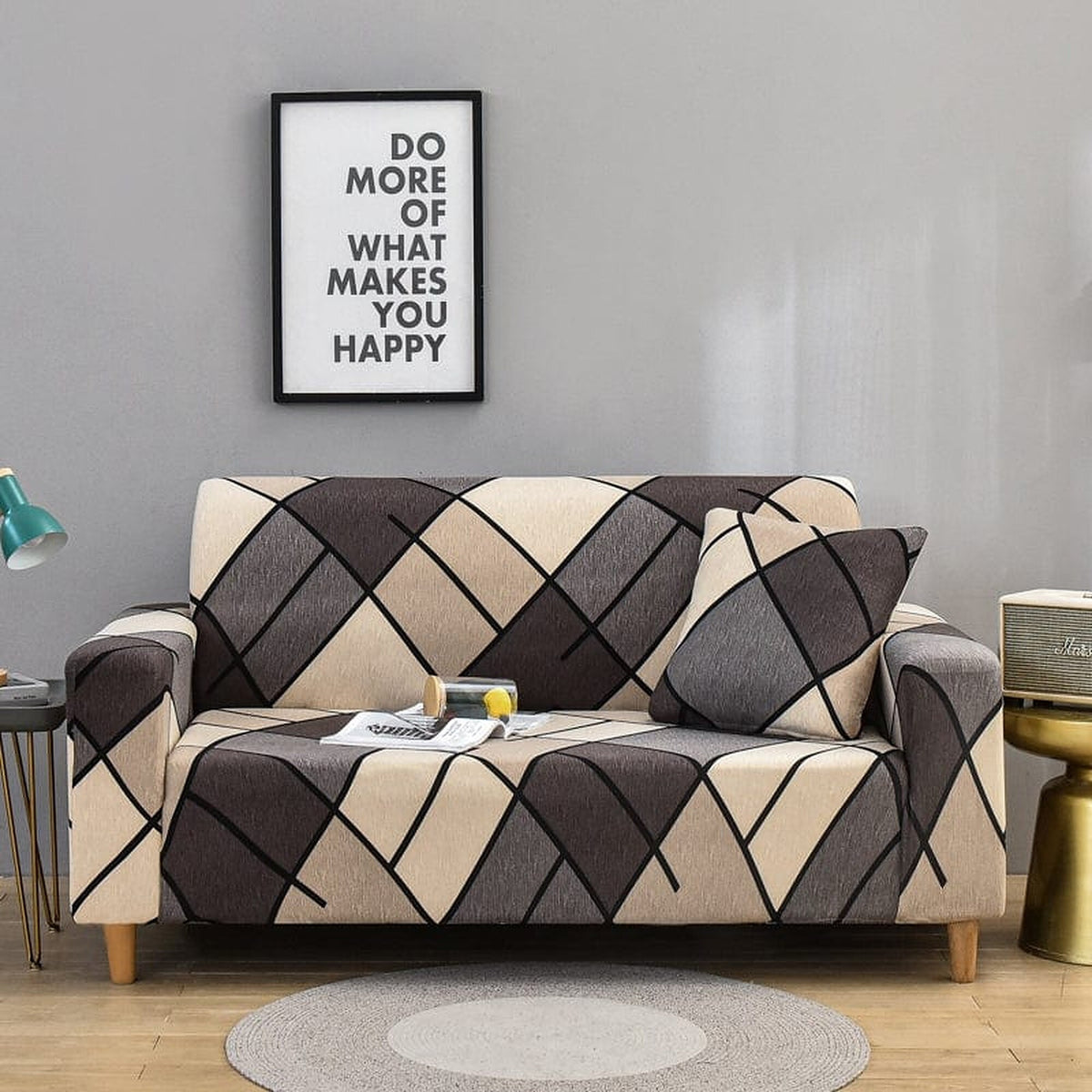 Sofa Cover – Geometric Diamond – Espresso