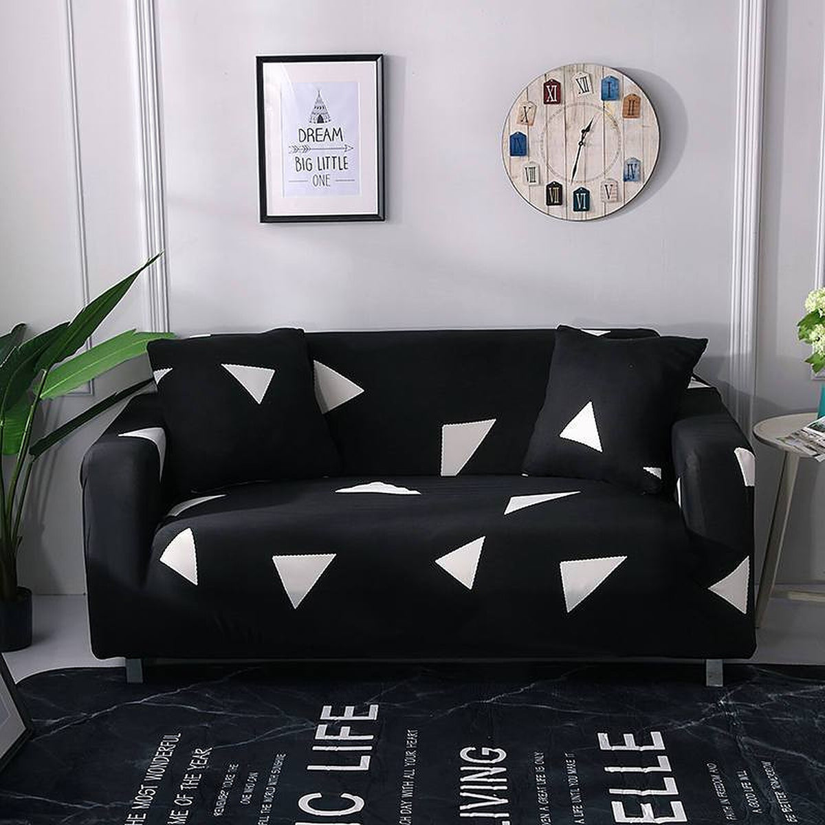 Sofa Cover – Triangle Print – Ink Black