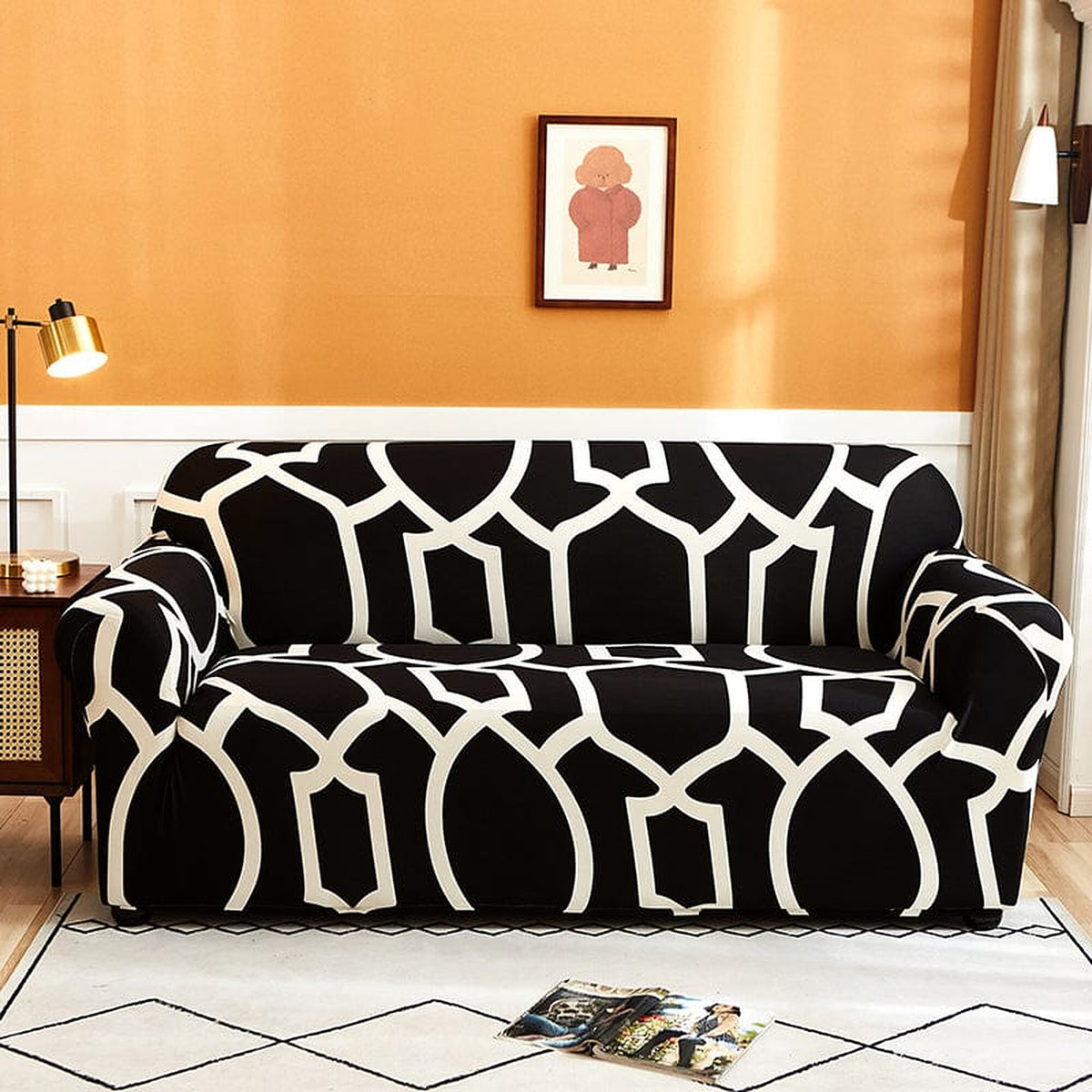 Sofa Cover – Geometric Honeycomb – Ink Black