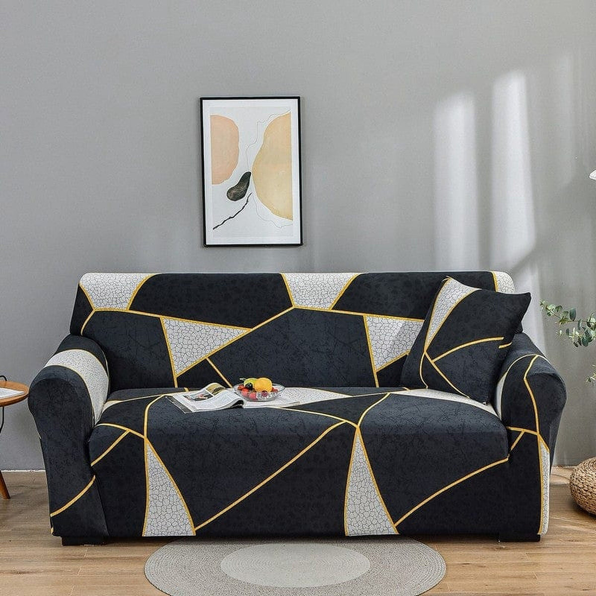 Sofa Cover – Geometric Outline – Ink Black
