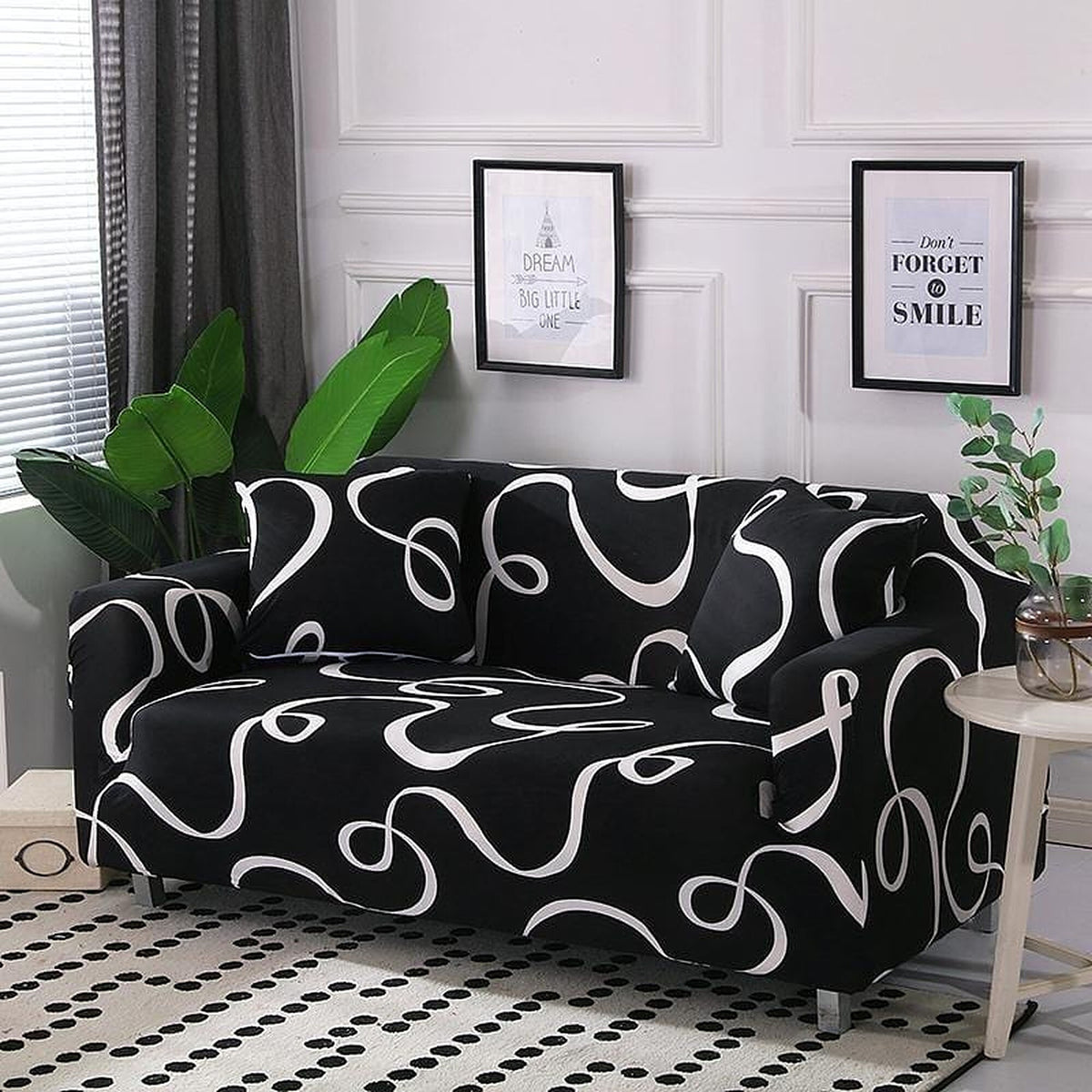 Sofa Cover – Cursive Print – Ink Black